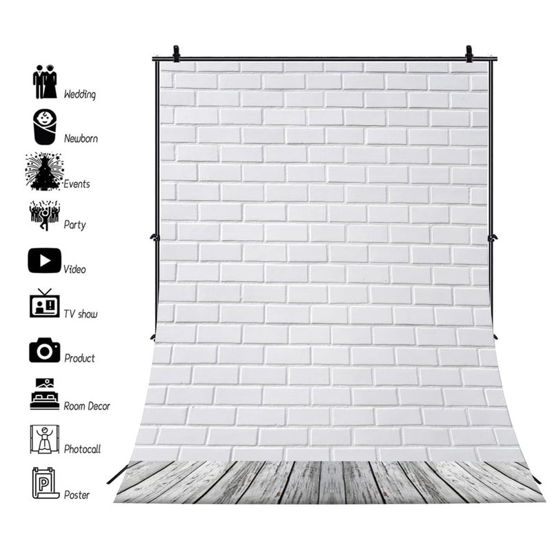 AOFOTO 3x5ft White Brick Wall Photography Background Old Wooden Floor Backdrop Adult Kid Boy Girl Baby Man Woman Artistic Portrait Photoshoot Studio Props Video Drape Wallpaper - Image 2